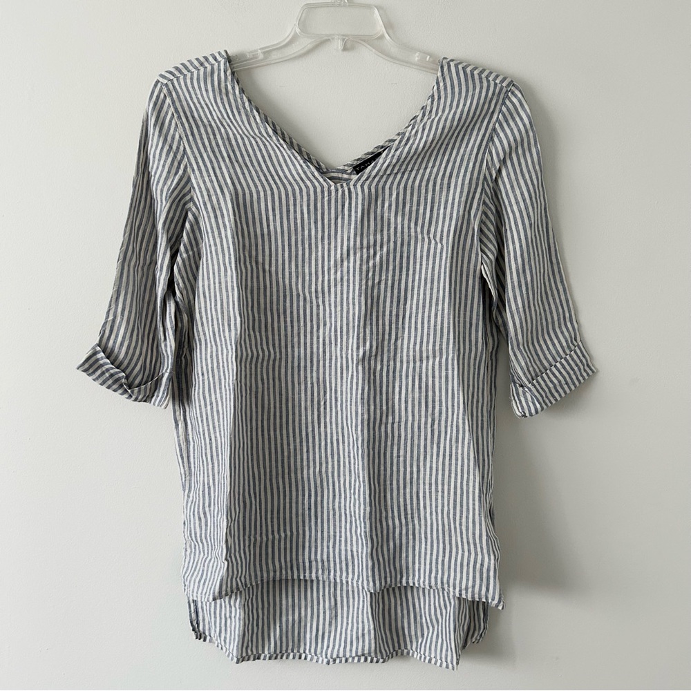 Tahari Black and White Striped Tunic